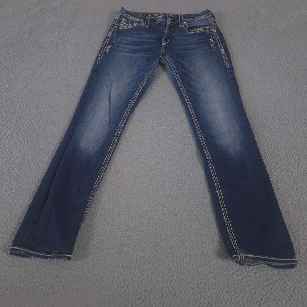 Rock Revival Jeans Womens 29 Blue Kai Easy Skinny Stretch Thick Stitch Denim